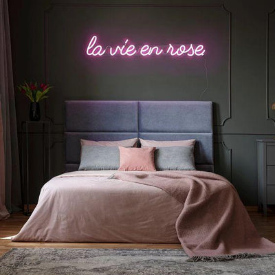 Pink la vie en rose LED neon sign, perfect for any room, colorful LED neon sign, get in touch for any custom LED neon sign enquiries you may have, London neon will help you create any custom LED neon sign designs you might have. our LED neon signs are the most affordable on the market and we will price beat any other UK LED neon sign quote. check out our pre made LED neon signs in our LED neon sign store