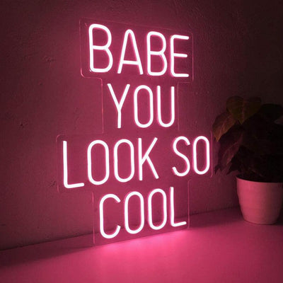 Babe you look so cool LED neon sign, perfect for any room, colorful LED neon sign, get in touch for any custom LED neon sign enquiries you may have, London neon will help you create any custom LED neon sign designs you might have. our LED neon signs are the most affordable on the market and we will price beat any other UK LED neon sign quote. check out our pre made LED neon signs in our LED neon sign store