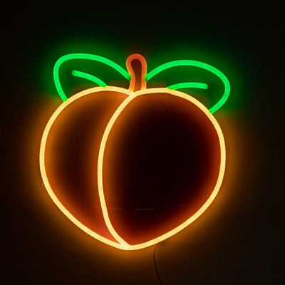 Peach fruit LED neon sign, perfect for any room, colorful LED neon sign, get in touch for any custom LED neon sign enquiries you may have, London neon will help you create any custom LED neon sign designs you might have. our LED neon signs are the most affordable on the market and we will price beat any other UK LED neon sign quote. check out our pre made LED neon signs in our LED neon sign store
