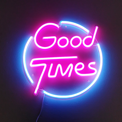 Good times Blue and pink LED neon sign, perfect for any room, colorful LED neon sign, get in touch for any custom LED neon sign enquiries you may have, London neon will help you create any custom LED neon sign designs you might have. our LED neon signs are the most affordable on the market and we will price beat any other UK LED neon sign quote. check out our pre made LED neon signs in our LED neon sign store