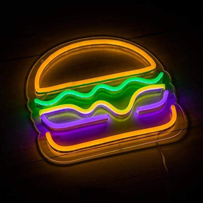 Burger LED neon sign, perfect for any room, colorful LED neon sign, get in touch for any custom LED neon sign enquiries you may have, London neon will help you create any custom LED neon sign designs you might have. our LED neon signs are the most affordable on the market and we will price beat any other UK LED neon sign quote. check out our pre made LED neon signs in our LED neon sign store