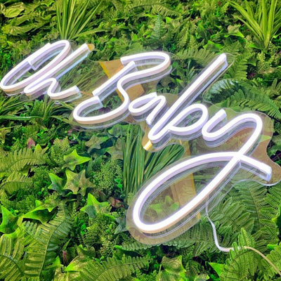 White oh baby LED neon sign, perfect for any room, colorful LED neon sign, get in touch for any custom LED neon sign enquiries you may have, London neon will help you create any custom LED neon sign designs you might have. our LED neon signs are the most affordable on the market and we will price beat any other UK LED neon sign quote. check out our pre made LED neon signs in our LED neon sign store